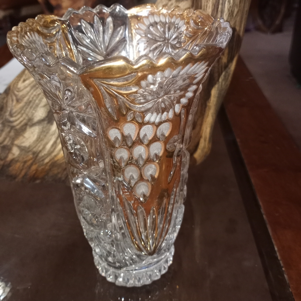Crystal Lead Glass Gold Leaf Inlay Vase